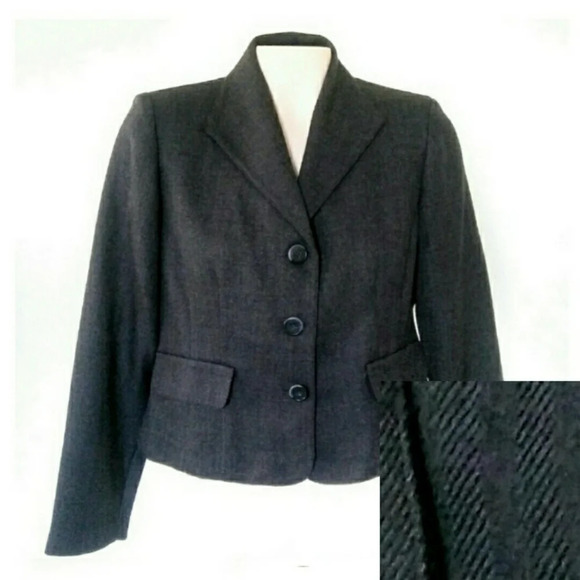 Danny & Nicole Charcoal Tweed Blazer Jacket Old Money Dark Acadamia 8 Petite - Picture 1 of 7